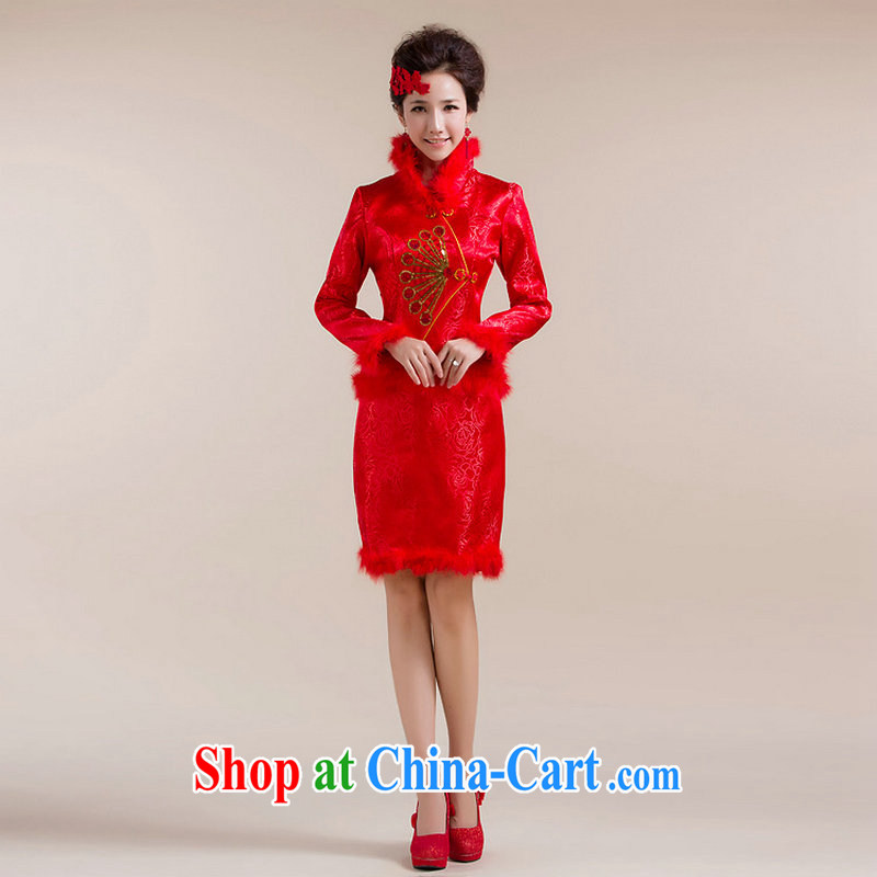 Optimize video 2013 winter wedding toast cotton cheongsam stylish short quilted XS 7100 red XXL
