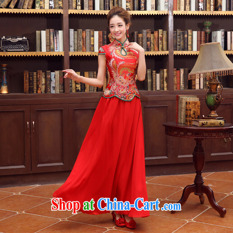 No bride embroidered dragon robe red improved retro bridal dresses wedding dresses wedding toast wedding serving short-sleeve bridal load custom red XXL Suzhou shipment, not an embroidered bridal, shopping on the Internet