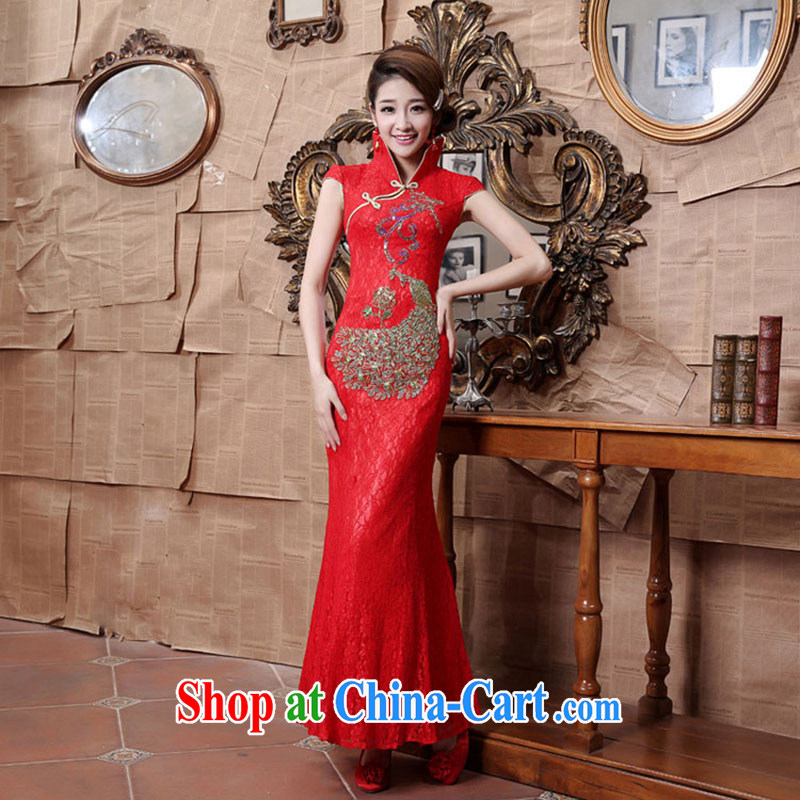 There is embroidery bridal 2015 new lace cheongsam stylish wedding red toast wedding clothes, long cheongsam red set is not final, is by no means a bride, shopping on the Internet