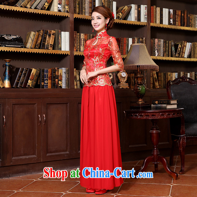 There is a bride TO BE, thick long red autumn and winter wedding dresses dress, bride cuff toast serving modern red made no refunds or exchanges, embroidered bridal, and shopping on the Internet