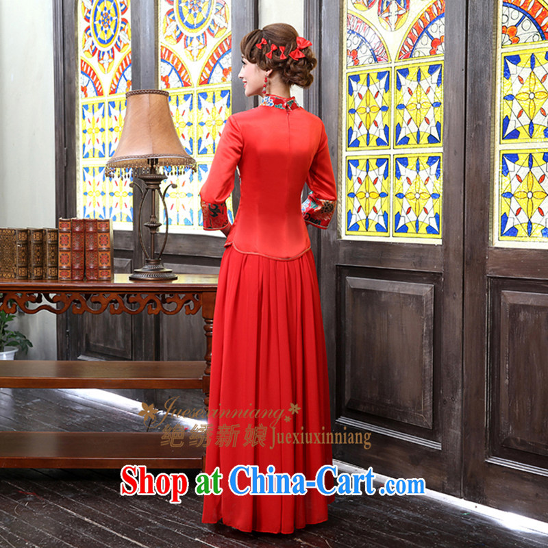 Red sexy improved retro bridal dresses wedding dresses wedding toast wedding service long-sleeved bridal load custom QP - 332 red made final, embroidery is not bride, shopping on the Internet