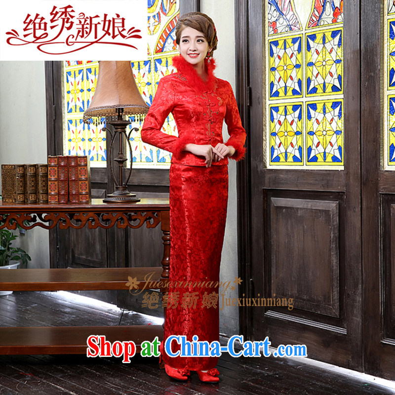 In winter, bridal toast serving long, red-colored long-sleeved with improved retro winter clothing winter cheongsam QP - 309 red made is not final, is not embroidered bride, shopping on the Internet