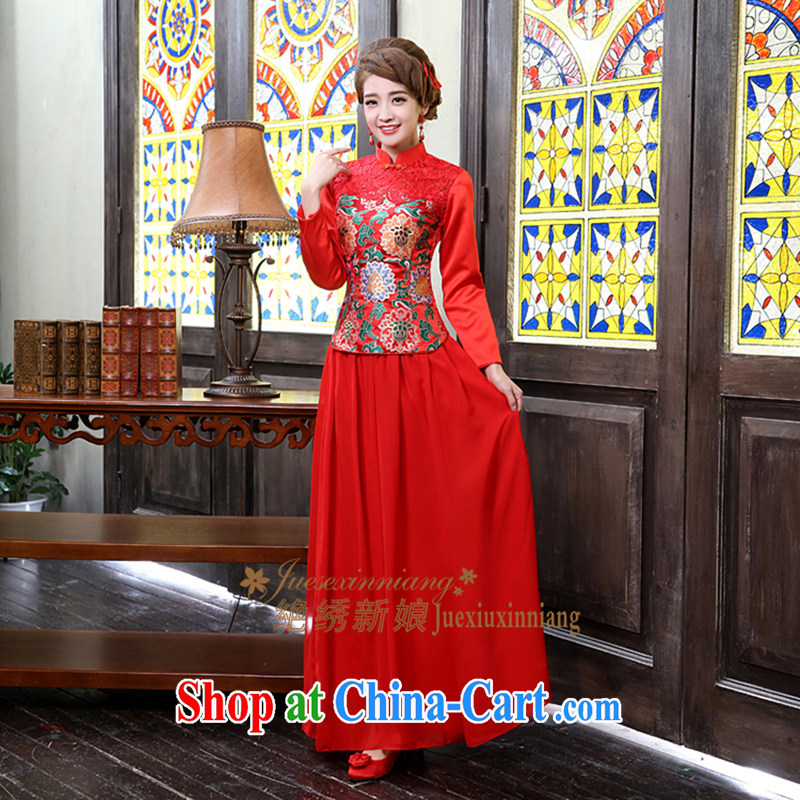 Wedding dress 2015 new toast serving long-sleeved bridal dresses long, autumn and winter clothing unique design QP - 331 red set is not returned, it is embroidered bride, shopping on the Internet