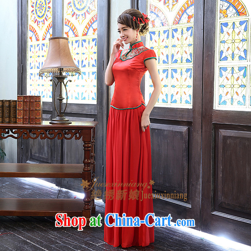 There is embroidery bridal long dresses, two piece, Autumn 2013 new wedding dresses and stylish bridal wedding toast service QP - 317 red set is not returned, it is not a bride, shopping on the Internet