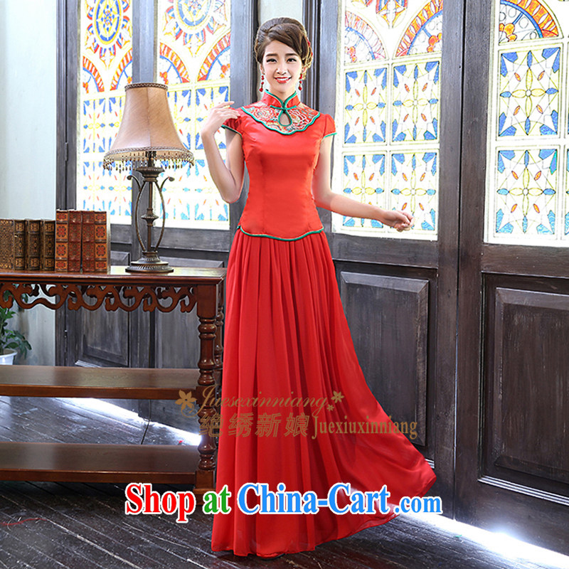 There is embroidery bridal long dresses, two piece, Autumn 2013 new wedding dresses and stylish bridal wedding toast service QP - 317 red set is not returned, it is not a bride, shopping on the Internet