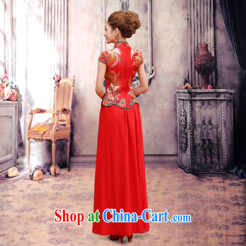 Diane M Qi dragon robe red improved retro bridal dresses wedding dresses serving toast wedding short-sleeve bridal replacing two-piece long cheongsam red S, Diane M Qi, shopping on the Internet