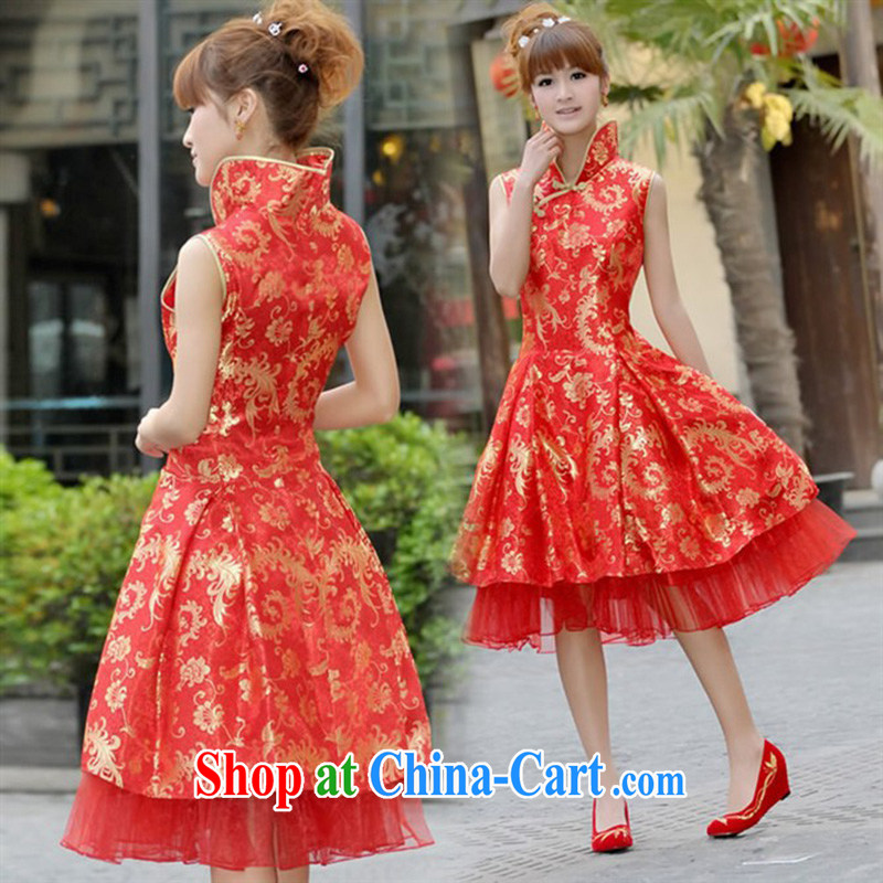 There is a bride's improved stylish summer dresses QP 018 red XL Suzhou shipment, it is embroidered bride, shopping on the Internet