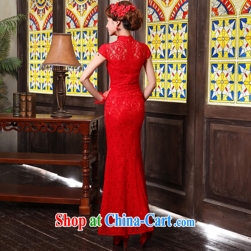 Tslyzm bridal wedding toast serving serving retro lace long 2015 new spring and summer style back to door service crowsfoot cultivating joyful improved cheongsam dress red M, Tslyzm, shopping on the Internet