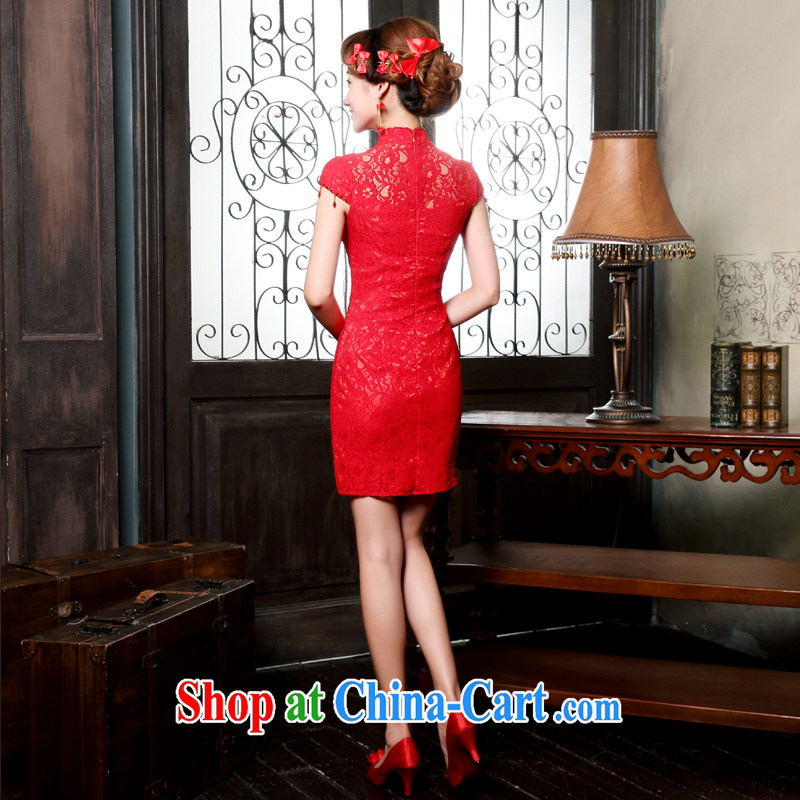 2015 Tslyzm new bride's wedding dress retro improved stylish short, red bows clothes dresses lace cheongsam QP 320 red L, Tslyzm, shopping on the Internet