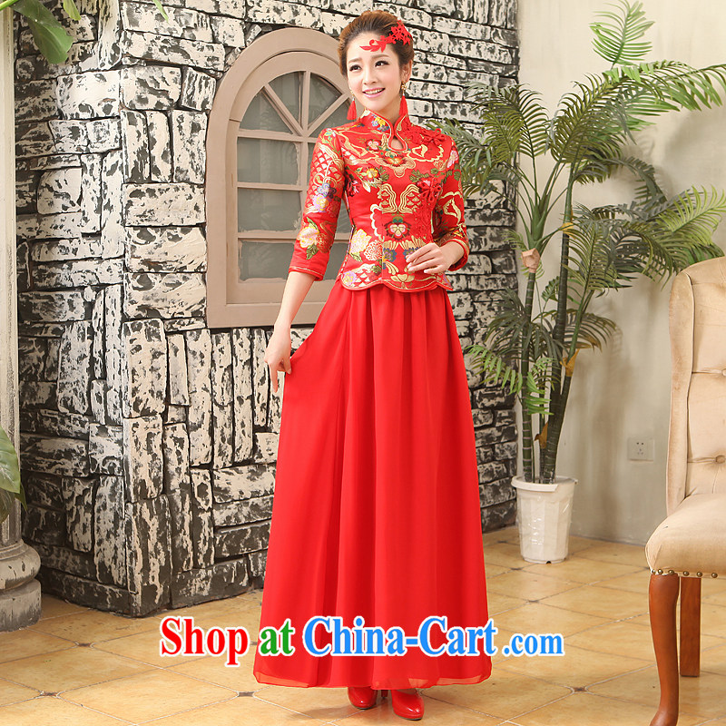 There is embroidery bridal 2015 New Red bridal wedding dress improved stylish retro long cheongsam dress uniform toasting red made no refunds or exchanges, embroidered bridal, shopping on the Internet