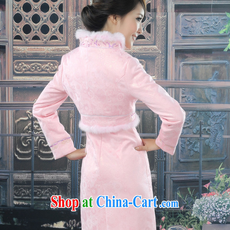 Morning, 2014 bridal fall and winter marriage improved cheongsam quilted bows Chinese long-sleeved gown Red Pink GP 0189 pink XL, Morning land, shopping on the Internet