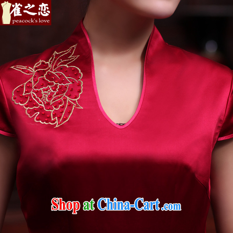 Birds love between iris 2015 spring new hand made embroidered hot drill heavy Silk Cheongsam improved QD 443 dark - pre-sale 20 days XL - pre-sale 20 days, birds of the land, and, on-line shopping