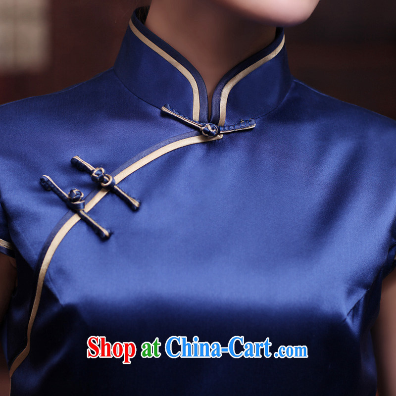 Birds love it's 2015 spring new short-sleeved hand embroidery and heavy Silk Cheongsam QD 444 blue L - pre-sale 20 days, birds of the land, and, on-line shopping
