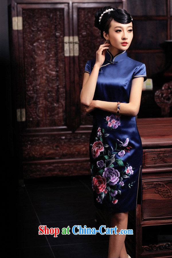Birds love it's 2015 spring new short-sleeved hand embroidery and heavy Silk Cheongsam QD 444 blue L - pre-sale 20 Days pictures, price, brand platters! Elections are good character, the national distribution, so why buy now enjoy more preferential! Health