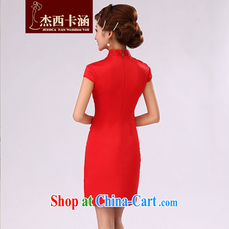 Jessica covered by red short cheongsam 2014 marriages 2013 antique lace improved cheongsam 6082 red XL, Jessica (jessica han), shopping on the Internet