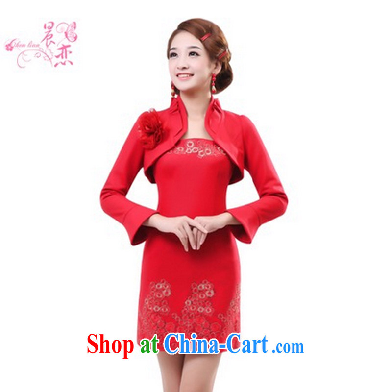 Morning dresses, winter wedding dresses long-sleeved cashmere robes improved Stylish retro red bridal dresses GP 334,701 red XXL