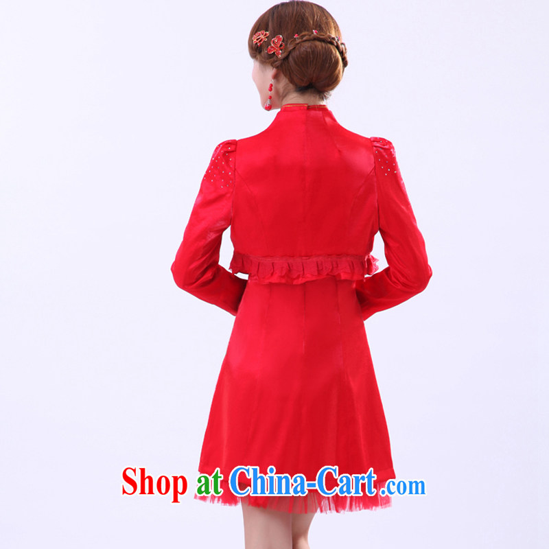 Special offer package mail 2014 new short marriage, antique dresses winter long-sleeved warm bride toast serving red dress AGP 0331 red XXL morning land, shopping on the Internet