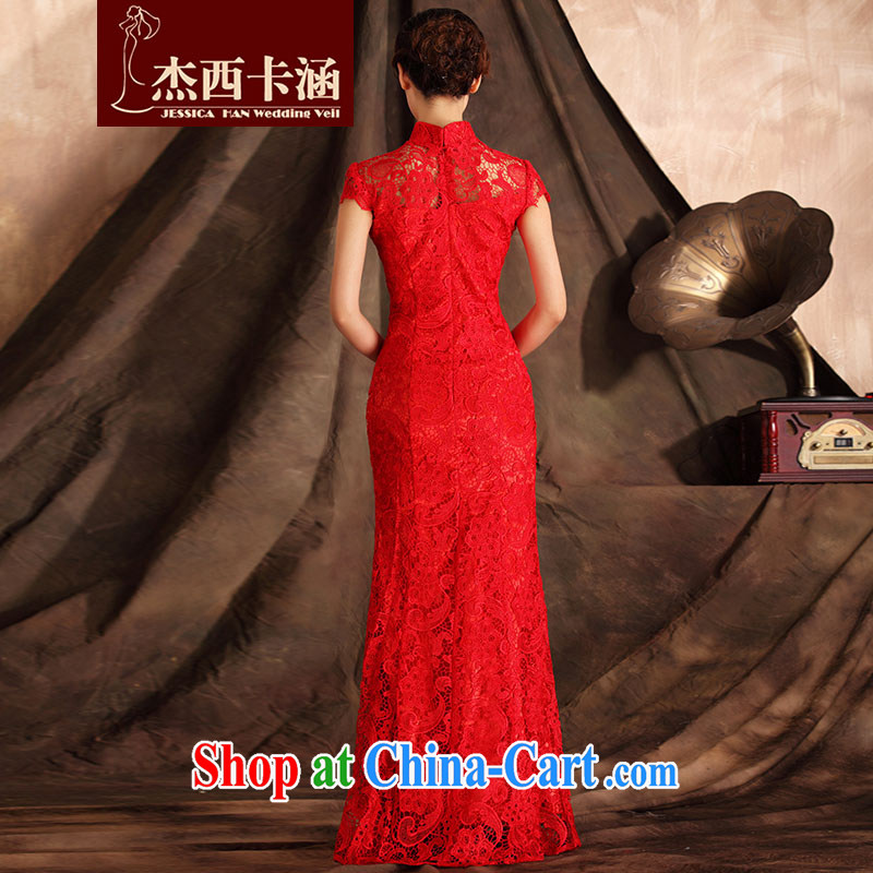 Jessica covered by 2014 new outfit short sleeved lace beauty crowsfoot long marriages served toast 7015 red XL, Jessica (jessica han), online shopping