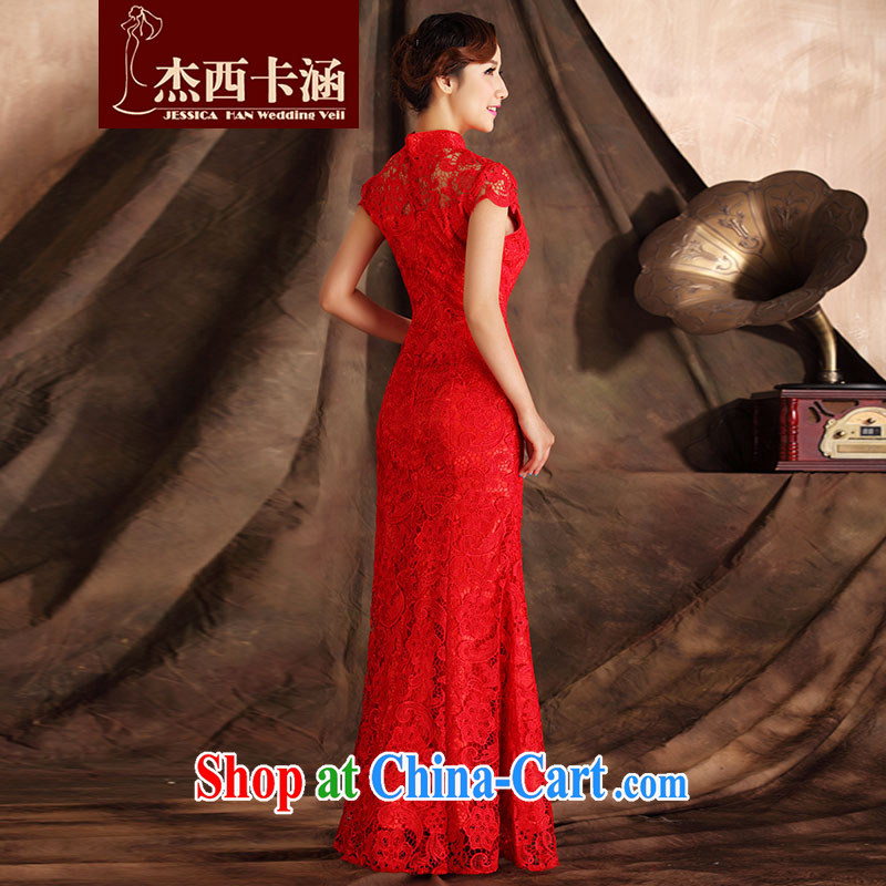 Jessica covered by 2014 new outfit short sleeved lace beauty crowsfoot long marriages served toast 7015 red XL, Jessica (jessica han), online shopping