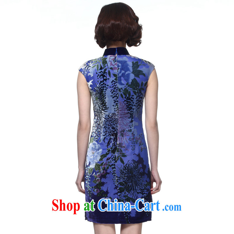 Wood is really the 2015 spring and summer new short velvet boutique cheongsam Chinese beauty dresses dress package mail 00,972 10 blue XXL, wood really has, shopping on the Internet