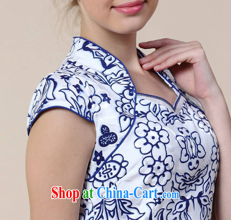 Let Bai colorful 2015 new summer blue and white porcelain stamp Chinese improved stylish retro short cheongsam dress QP 034# blue XL pictures, price, brand platters! Elections are good character, the national distribution, so why buy now enjoy more preferential! Health