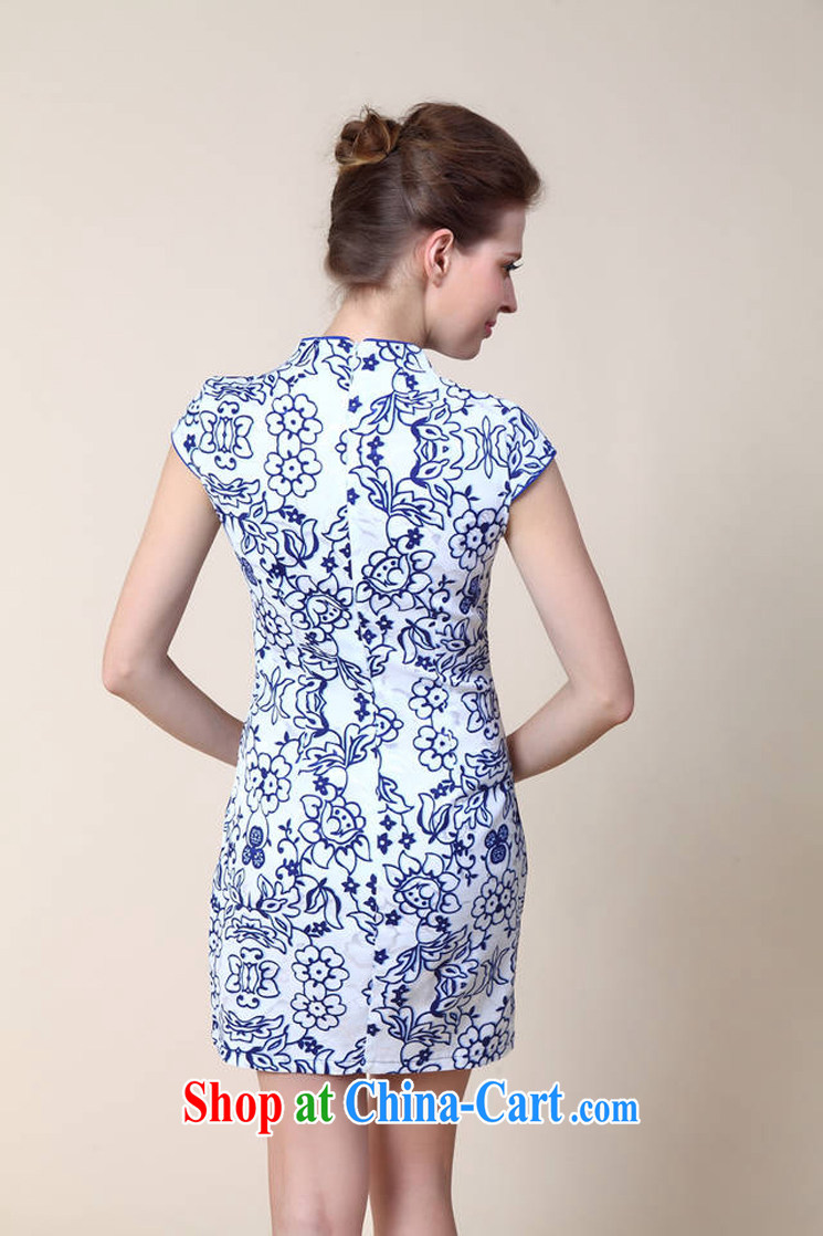Let Bai colorful 2015 new summer blue and white porcelain stamp Chinese improved stylish retro short cheongsam dress QP 034# blue XL pictures, price, brand platters! Elections are good character, the national distribution, so why buy now enjoy more preferential! Health