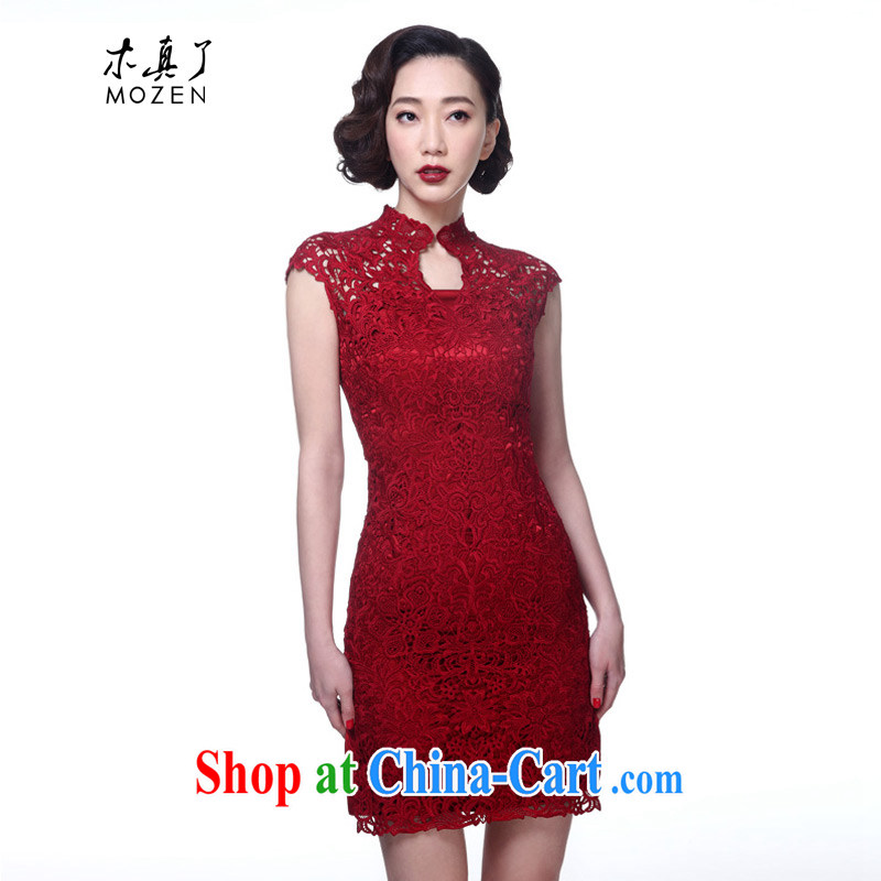 Wood is really the 2015 Chinese high-end dress Openwork short cheongsam dress beauty dresses girl 51,256 04 red XL