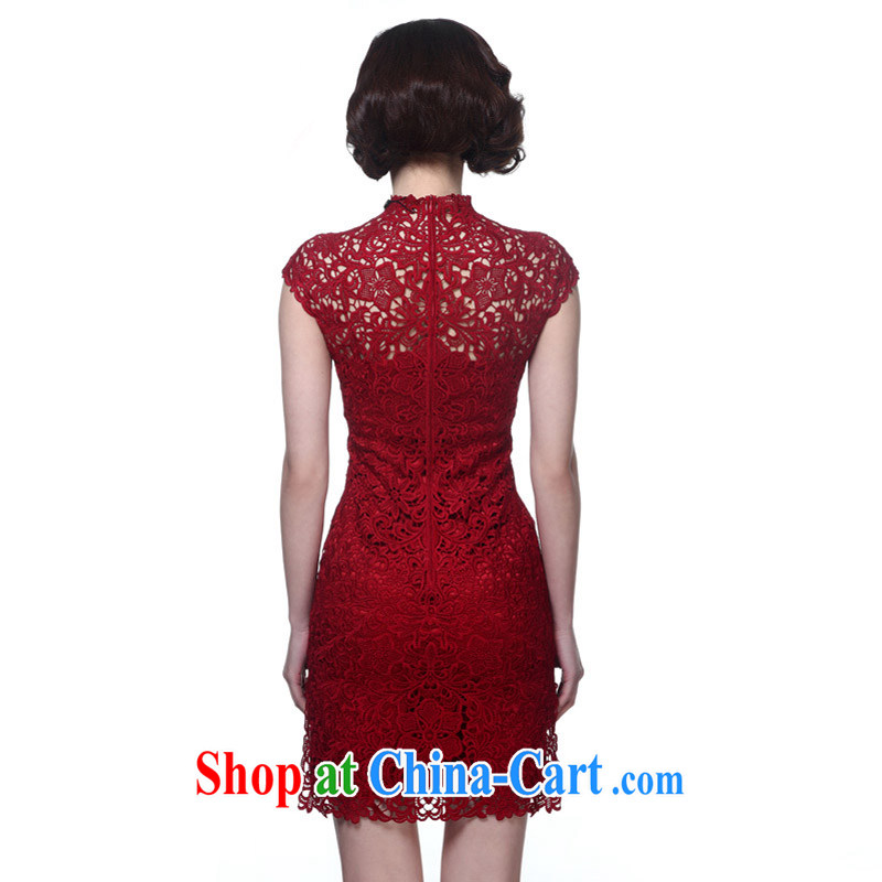 Wood is really the 2015 Chinese high-end dress Openwork short cheongsam dress beauty dresses female 51,256 04 red XL, wood really has, shopping on the Internet