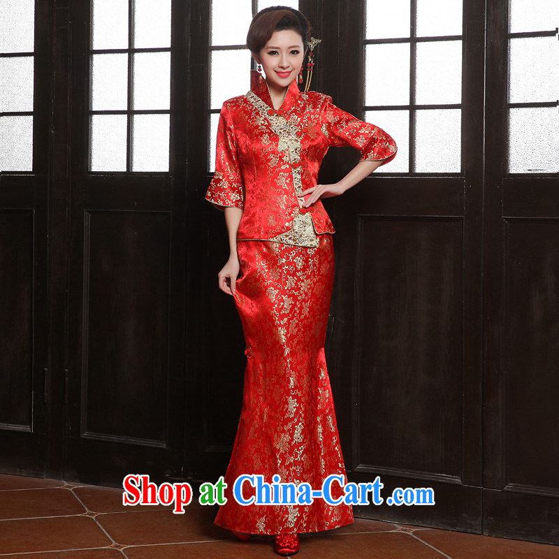 The angels, according to 2015 new spring and summer fashion bridal wedding dresses small Fengxian bridal tea toast skirt dresses of Chinese Dress crowsfoot long evening dress red XXL, Tslyzm, shopping on the Internet
