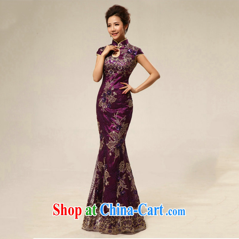Optimize Philip Wong Yu-hong new summer marriage, Retro improved hospitality service ceremonial cheongsam dress XS 8188 purple M, optimize, and shopping on the Internet