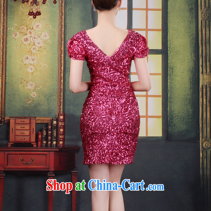 2014 new Deep V collar of red double-shoulder bubble cuff kit and dress skirt cheongsam dress sense of beauty marriage betrothal small dress bows uniforms rose red XXL, my dear Bride (BABY BPIDEB), online shopping