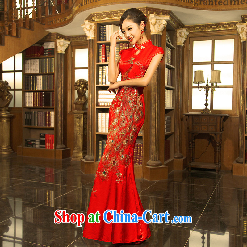 Dream of the day dresses marriage Chinese Antique sense of beauty at Merlion the Snap short-sleeved long cheongsam Q 8631 red L 2.1 feet around his waist, and dream of the day, shopping on the Internet