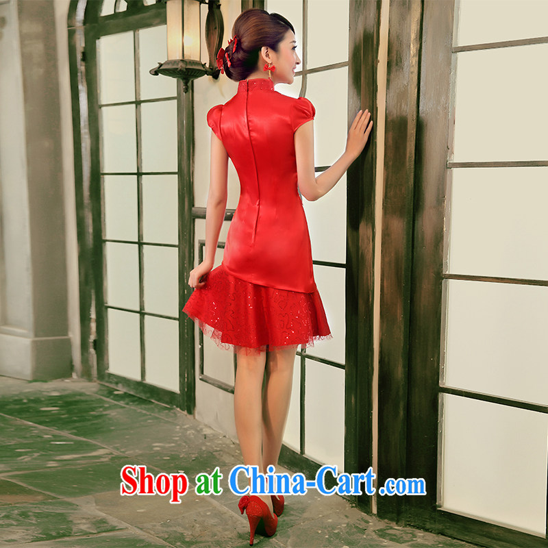 Dream of the day 2015 improved cheongsam summer stylish short, short-sleeved simple toast service back to the cheongsam dress Q summer 8660 red L 2.1 feet around his waist, and dream of the day, shopping on the Internet