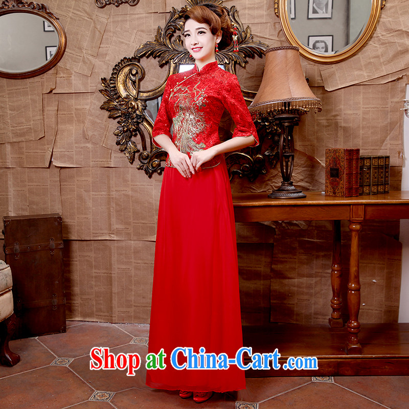 Dream of the day 2015 long, 7 cuff retro improved stylish beauty wedding dresses dress Q 8680 red S 1.9 feet around his waist, and dream of the day, shopping on the Internet