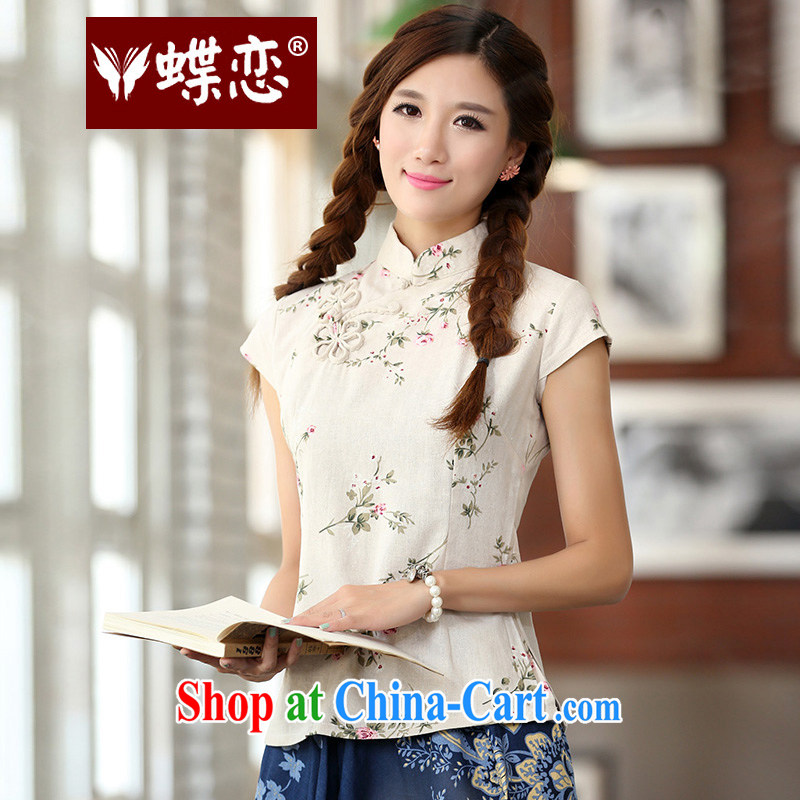 Butterfly Lovers 2015 spring new original female cotton mA short-sleeved hand tie improved cheongsam Chinese T-shirt 40,161 roses L