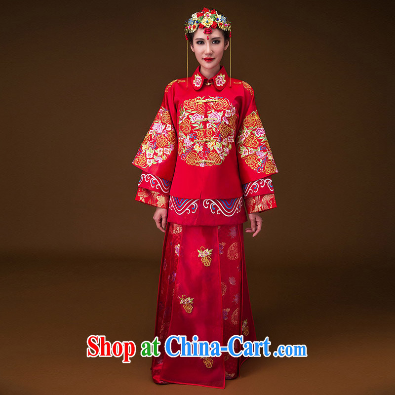 The bride's 2015 New-su Wo service wedding dresses red bows uniforms and embroidery Peony 656 L, the bride, shopping on the Internet