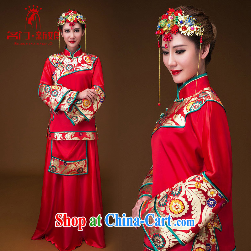 The bride's Stylish retro-soo kimono 2015 New Phoenix cheongsam use red two piece set with 657 L