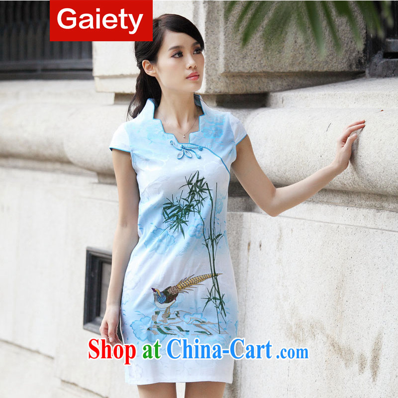 (RSEs) Parallel Gaiety 2014 summer new women with short-sleeved retro cheongsam dress dresses cheongsam dress BS A 7 6910 # blue XL, parallel core (Gaiey), on-line shopping