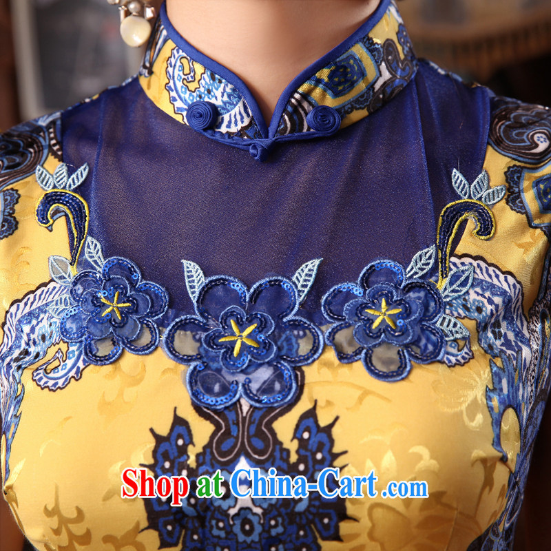 Morning, 2014 new summer fashion improved retro short cheongsam dress with short daily green recalled that yellow and blue XXL morning land, qipao/Tang, and shopping on the Internet