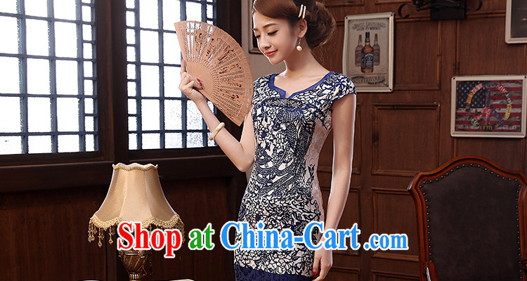Morning love 2014 summer new, improved Stylish retro short cheongsam dress daily video thin blue and white porcelain blue blue XL pictures, price, brand platters! Elections are good character, the national distribution, so why buy now enjoy more preferential! Health