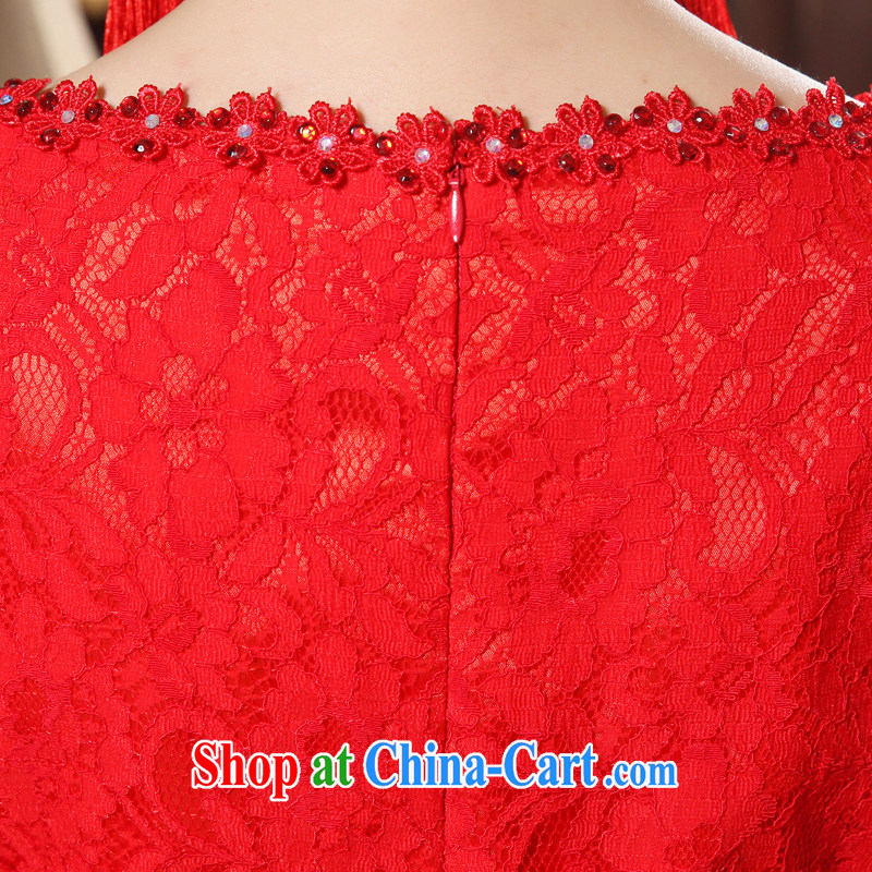 The angels, in accordance with the 2015 spring lace cheongsam V collar 7 cuff red evening dress uniform toast dress cheongsam dress dress uniform toast evening dress red XXL, Tslyzm, shopping on the Internet