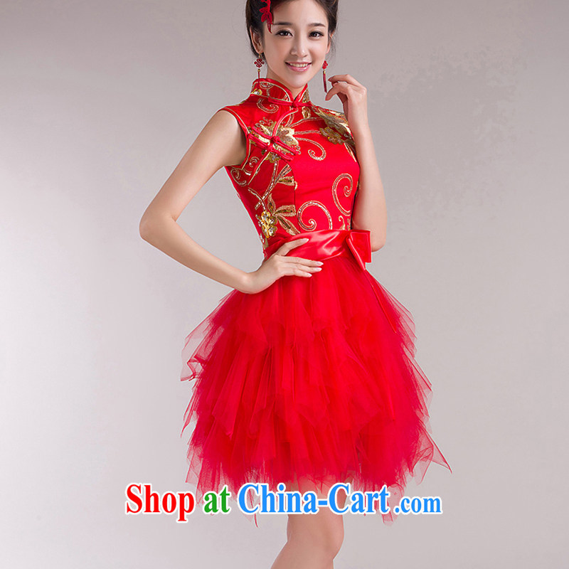 There is embroidery bridal red package shoulder lace short cheongsam shaggy cheongsam dress new marriages and stylish bows. Red XXL Suzhou shipment, it is no embroidery bridal, shopping on the Internet