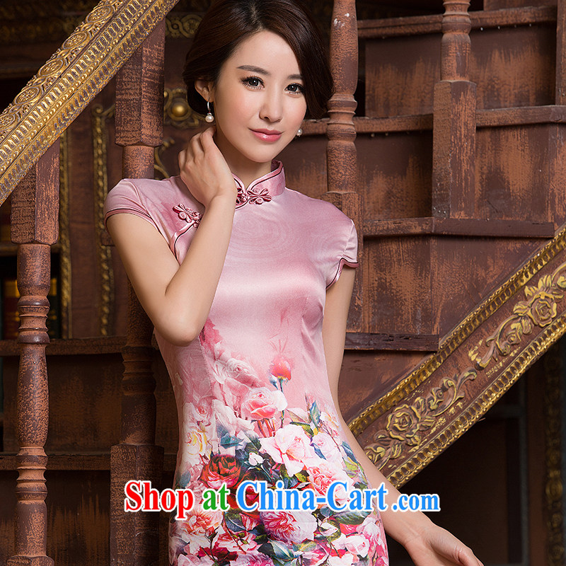 2015 new dresses summer retro improved fashion cheongsam dress, short-day, sincerely robe skirt picture color M