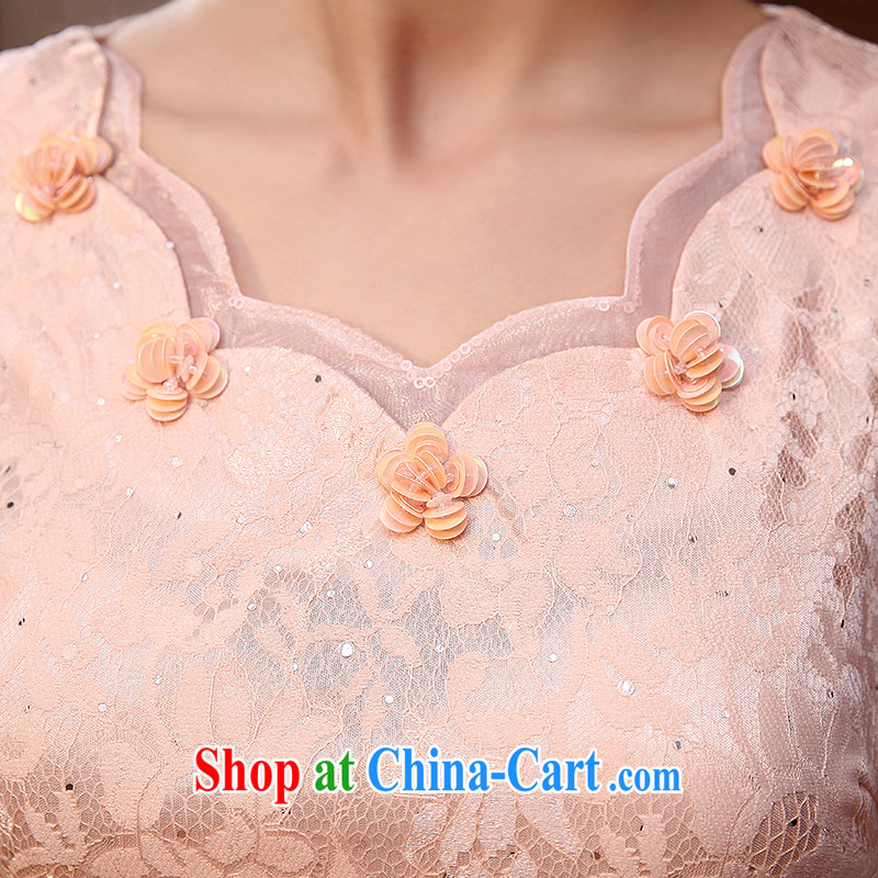 Morning, summer 2014 with new, improved Stylish retro short cheongsam dress lace daily meat pink salmon color XL morning land, shopping on the Internet