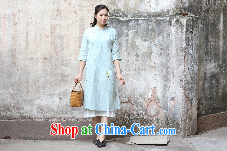 Asked about Ramadan and the elections as soon as possible and girls spring and summer new Chinese hand-painted cheongsam dress linen dresses hand-painted Lotus 1703 light blue shot 7 days M code brassieres 95 CM pictures, price, brand platters! Elections are good character, the national distribution, so why buy now enjoy more preferential! Health