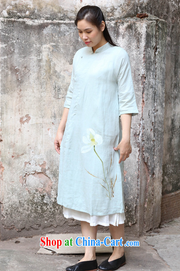 Asked about Ramadan and the elections as soon as possible and girls spring and summer new Chinese hand-painted cheongsam dress linen dresses hand-painted Lotus 1703 light blue shot 7 days M code brassieres 95 CM pictures, price, brand platters! Elections are good character, the national distribution, so why buy now enjoy more preferential! Health