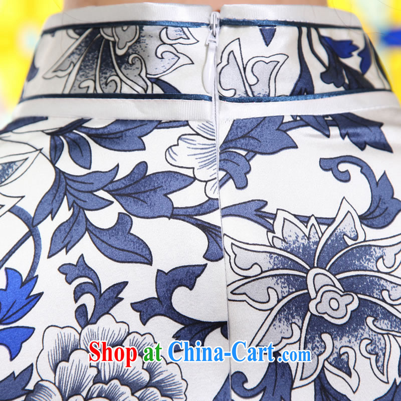 The CYD HO Kwun Tong' classic blue and white porcelain heavy Silk Cheongsam high 2015 summer beauty aura new retro dresses skirts G 81,158 picture color XL, Sau looked Tang, shopping on the Internet