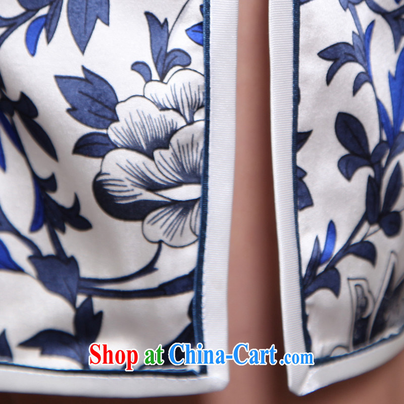 The CYD HO Kwun Tong' classic blue and white porcelain heavy Silk Cheongsam high 2015 summer beauty aura new retro dresses skirts G 81,158 picture color XL, Sau looked Tang, shopping on the Internet