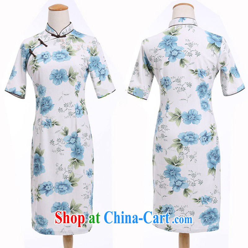 Jessup, 2015 spring and summer new Ethnic Wind and for cultivating manually buckle long improved stylish cotton the dresses qipao COL 544 blue Peony, for M, Jessup, and shopping on the Internet
