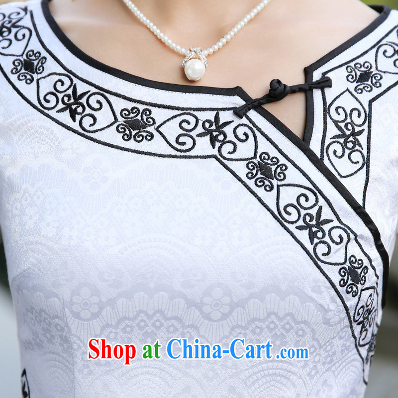The CYD HO Kwun Tong' Sun Flower 2015 summer improved cotton robes fashion sense of ethnic wind cheongsam dress G 13,516 white M, Sau looked Tang, shopping on the Internet